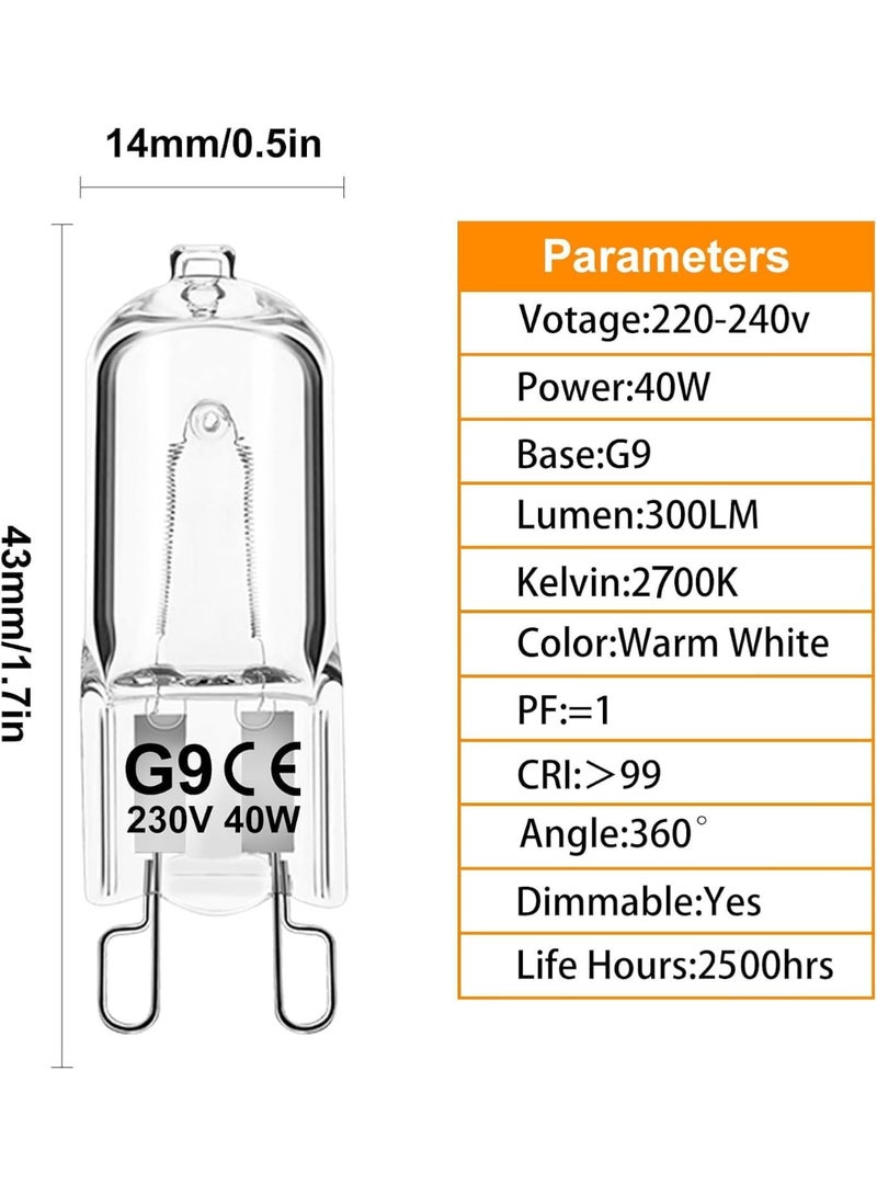 Mordely G9 Halogen Light Bulbs, G9 40W Halogen Bulbs, 2700K Warm White G9 230V Dimmable Capsule Bulbs, Non-Flicker,6 Pack - Image 2